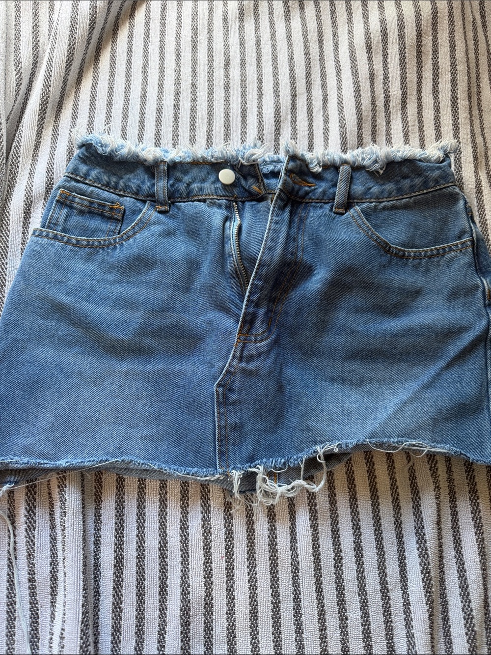 Frayed Hem Blue Denim Mini Skirt